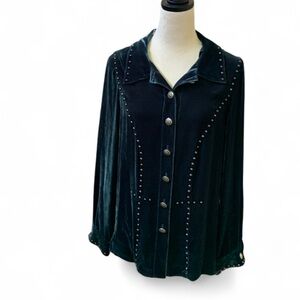 Double D Ranch Green Velvet Button Down Shirt